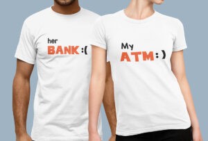BANK & ATM-Half sleeve white couple tees