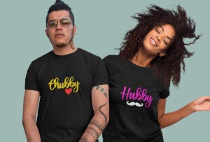 HUBBY & CHUBBY-Couple half sleeve black tees