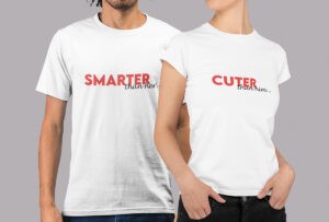 SMART & CUTE-Couple half sleeve white tees
