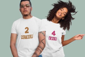 TOGETHER & FOREVER-Couple half sleeve white tees