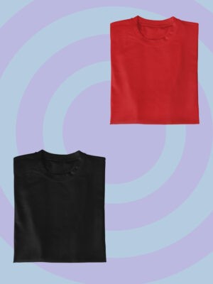HALF SLEEVE SOLID COMBO Black-Red(Pack of 2)