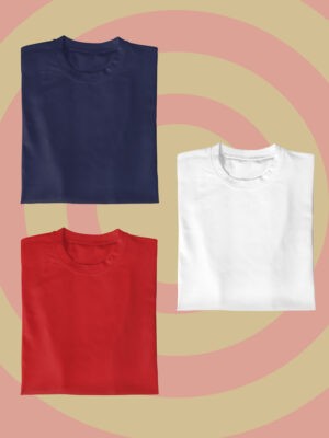 HALF SLEEVE SOLID COMBO Red-Blue-White(Pack of 3)