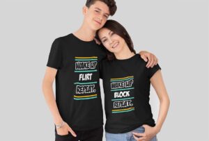 FLIRT AND BLOCK Couple half sleeve black tees