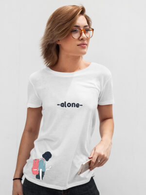 Alone-Women White half slevee t-shirt