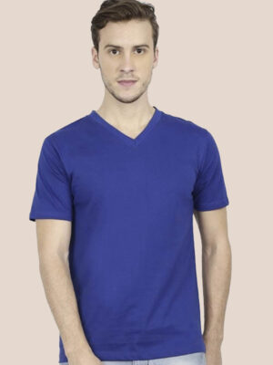 ROYAL BLUE-Men half sleeve v-neck t-shirt