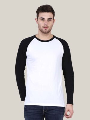 White And Black Full Sleeve Reglan T-Shirt For Men