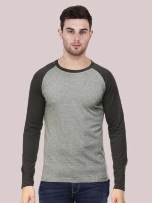 Charcoal grey And Black Full Sleeve Reglan T-Shirt For Men