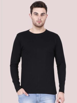 SOLID BLACK- Full Sleeve T-Shirt For Men
