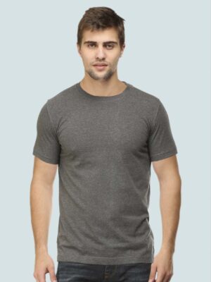 SOLID CHARCOL MELANGE-Men Half Sleeve T-Shirt
