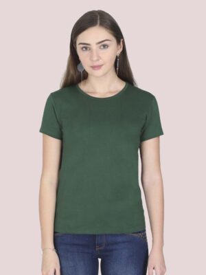 SOLID DARK GREEN-Women Half Sleeve T-Shirt
