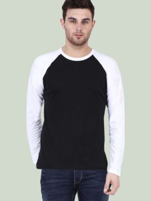 Black And White Full Sleeve Reglan T-Shirt For Men