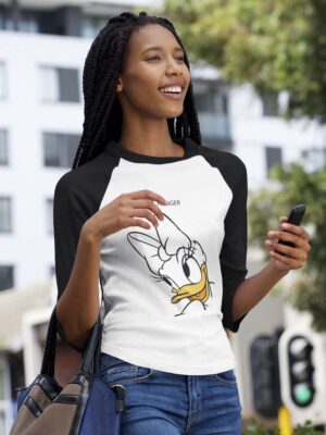 Daisy Duck Reglan Black Sleeve White Women T-Shirt