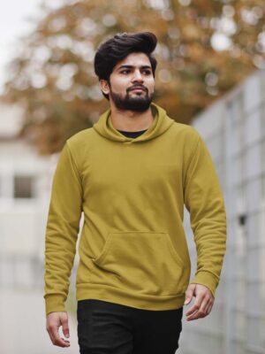 Mustard Yellow Pullover Hoodie For Men