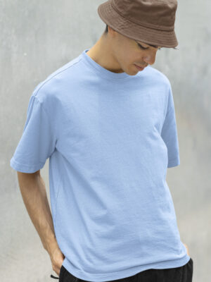 Classic Oversized Baby-Blue Solid T-Shirt For Men