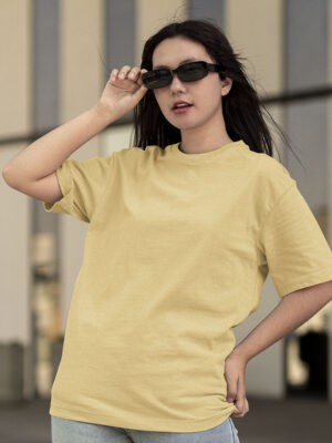 Standard Oversized Beige Solid T-Shirt For Women