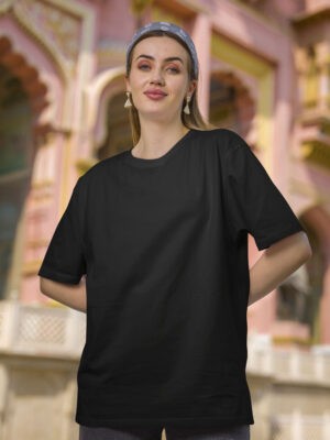 Classic Oversized Black Solid T-Shirt For Women