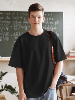 Standard Oversized  Black Solid T-Shirt For Men