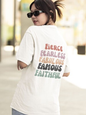 Fearless Oversized White Printed T-Shirt For Women