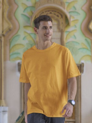 Classic Oversized Golden-Yellow Solid T-Shirt For Men