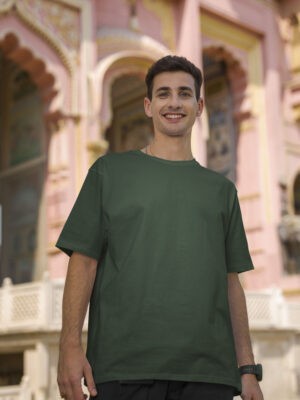 Classic Oversized Green Solid T-Shirt For Men