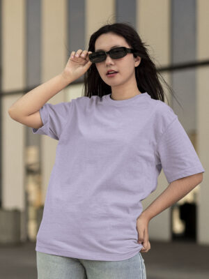 Classic Oversized Lavender Solid T-Shirt For Women