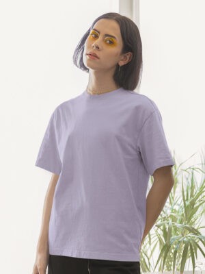 Standard Oversized Lavender Solid T-Shirt For Women
