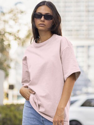Classic Oversized Light-Pink Solid T-Shirt For Women