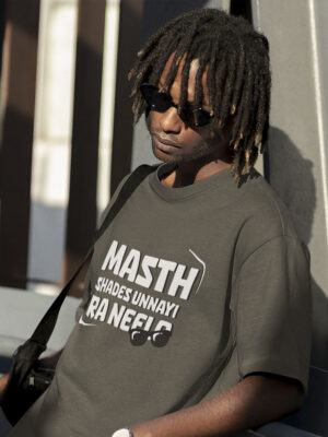 Masth-Shades-Unaayi Oversized Olive-Green Printed T-Shirt For Men
