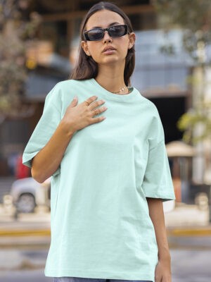 Classic Oversized Mint Solid T-Shirt For Women