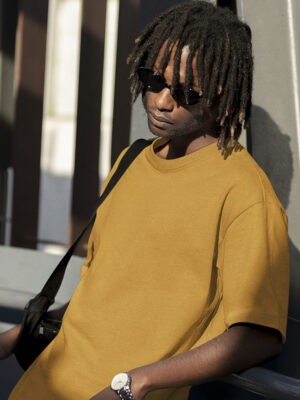 Classic Oversized Mustard-Yellow Solid T-Shirt For Men