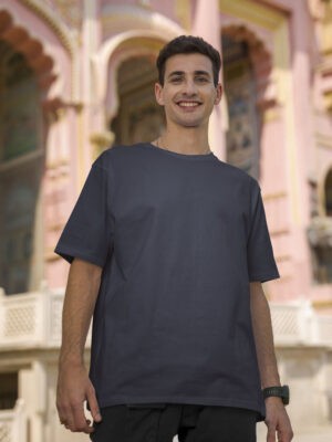 Classic Oversized Navy-Blue Solid T-Shirt For Men