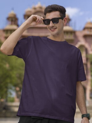 Classic Oversized Purple Solid T-Shirt For Men