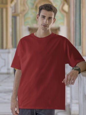 Classic Oversized Red Solid T-Shirt For Men
