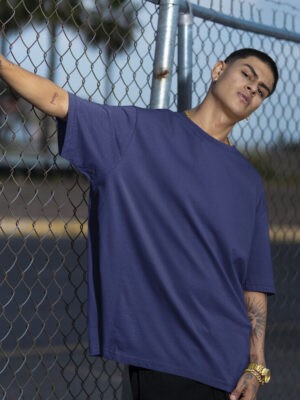 Classic Oversized Royal-Blue Solid T-Shirt For Men