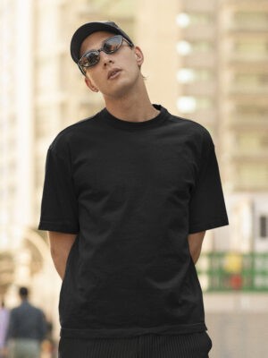 Street-Wear Oversized Black Printed T-Shirt For Men