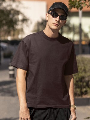 Classic Oversized Maroon Solid T-Shirt For Men