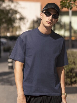 Were-wolf Oversized Navy-Blue Printed T-Shirt For Men