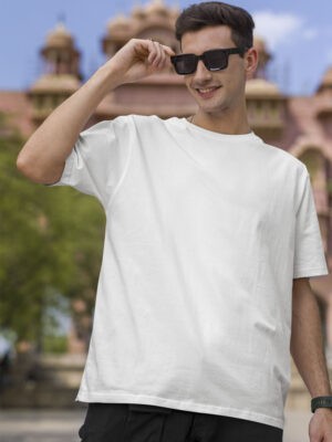 Classic Oversized White Solid T-Shirt For Men