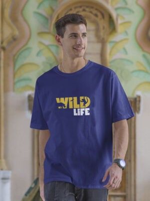 Wild-Life Oversized Royal-Blue Printed T-Shirt For Men